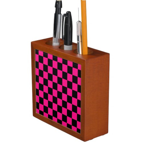 Checkered squares hot pink black geometric retro desk organizer