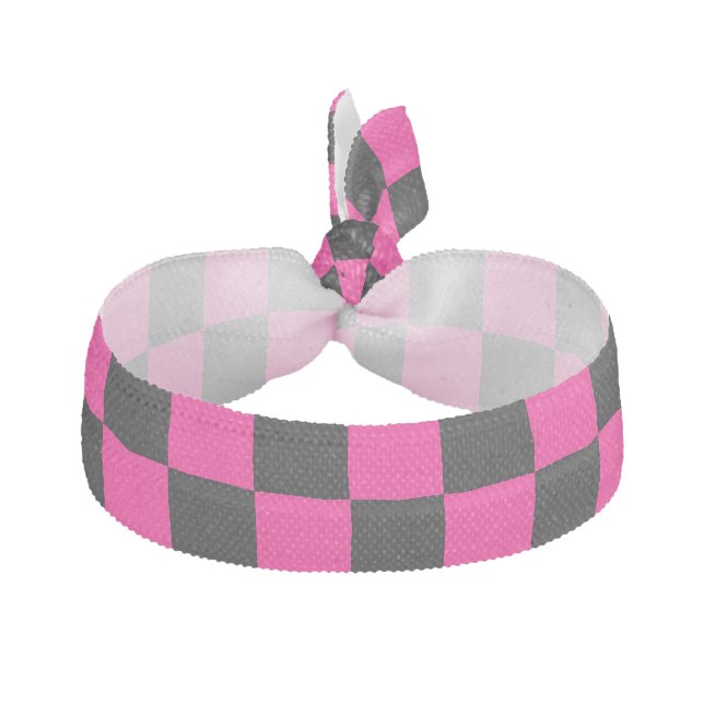 Checkered squares hot pink black geometric retro elastic hair tie (Front)