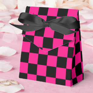 Checkered squares hot pink black geometric retro favor boxes