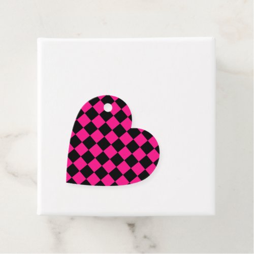 Checkered squares hot pink black geometric retro favor tags