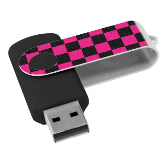 Checkered squares hot pink black geometric retro flash drive