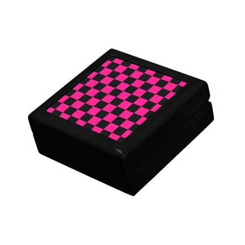 Checkered squares hot pink black geometric retro gift box