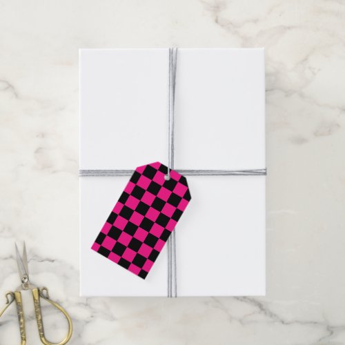 Checkered squares hot pink black geometric retro gift tags