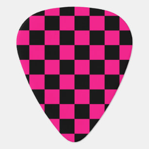 Checkered squares hot pink black geometric retro guitar pick