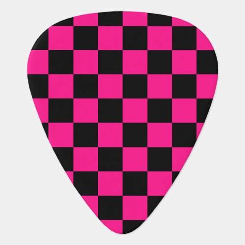 Checkered squares hot pink black geometric retro guitar pick