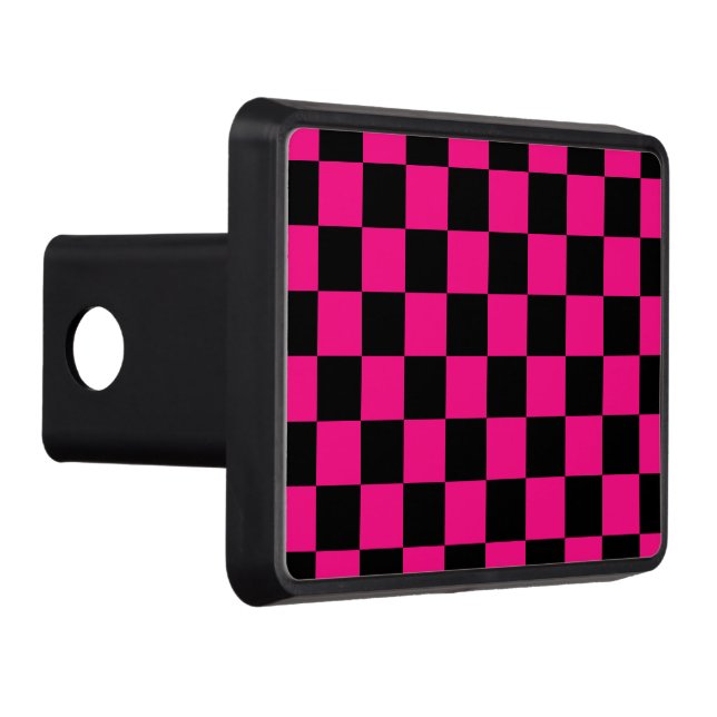 Checkered squares hot pink black geometric retro hitch cover (Right)
