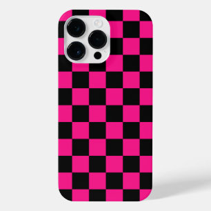 Checkered squares hot pink black geometric retro iPhone 14 pro max case
