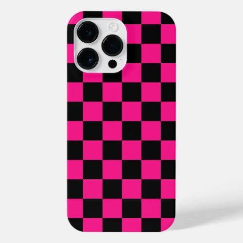 Checkered squares hot pink black geometric retro iPhone 14 pro max case