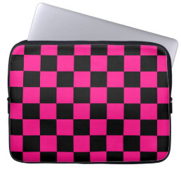 Checkered squares hot pink black geometric retro laptop sleeve