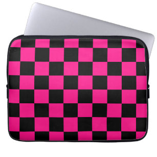 Checkered squares hot pink black geometric retro laptop sleeve