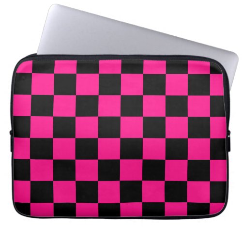 Checkered squares hot pink black geometric retro laptop sleeve