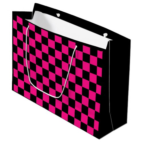 Checkered squares hot pink black geometric retro large gift bag