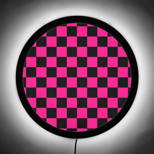 Checkered squares hot pink black geometric retro LED sign