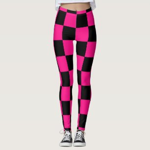Checkered squares hot pink black geometric retro leggings