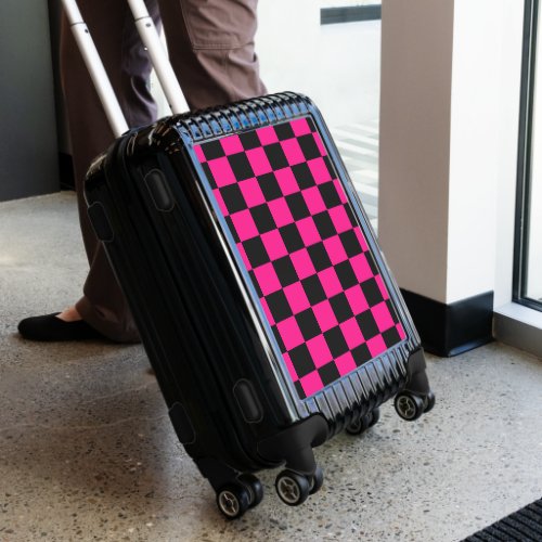 Checkered squares hot pink black geometric retro luggage
