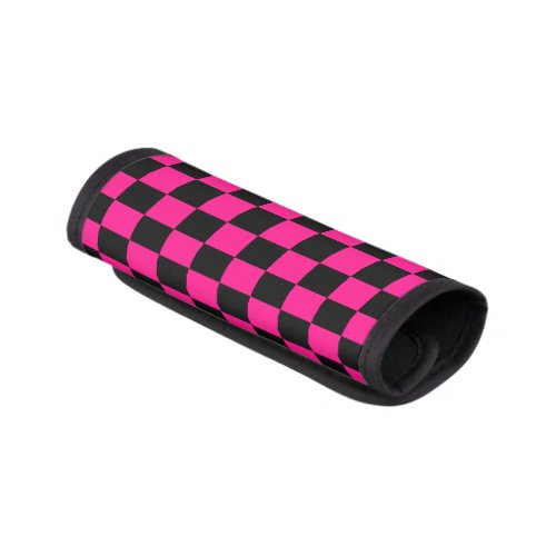 Checkered squares hot pink black geometric retro luggage handle wrap