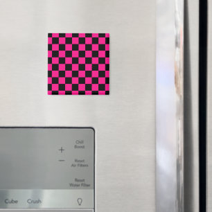 Checkered squares hot pink black geometric retro magnet