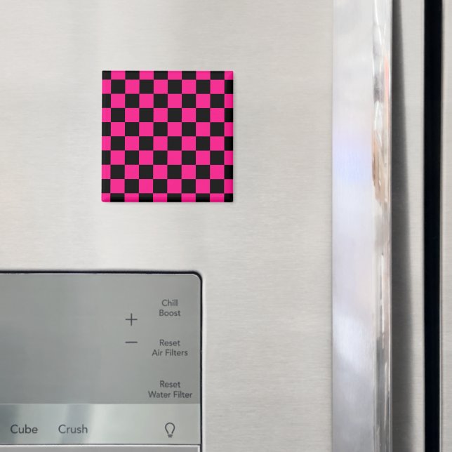Checkered squares hot pink black geometric retro magnet (In Situ (Fridge))