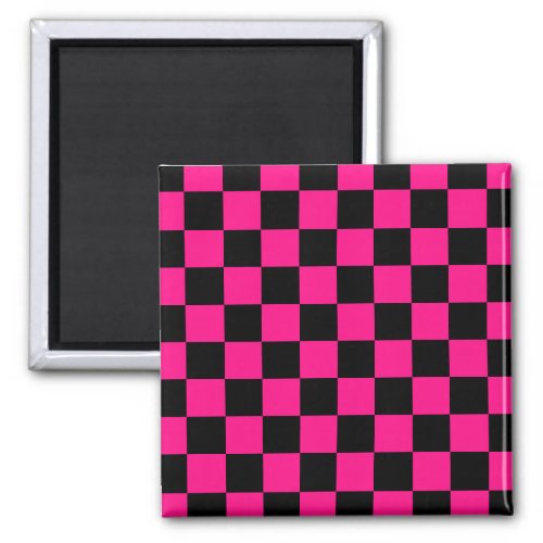 Checkered squares hot pink black geometric retro magnet