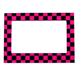 Checkered squares hot pink black geometric retro magnetic frame