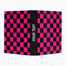 Checkered squares hot pink black geometric retro mini binder