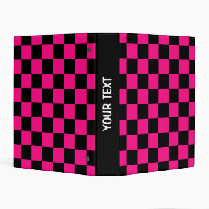 Checkered squares hot pink black geometric retro mini binder