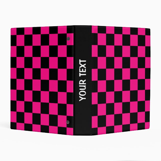 Checkered squares hot pink black geometric retro mini binder (Background)