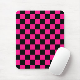 Checkered squares hot pink black geometric retro mouse pad