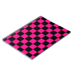 Checkered squares hot pink black geometric retro notebook