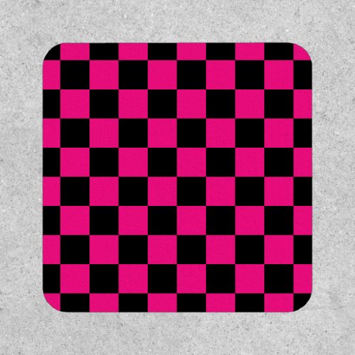 Checkered squares hot pink black geometric retro patch