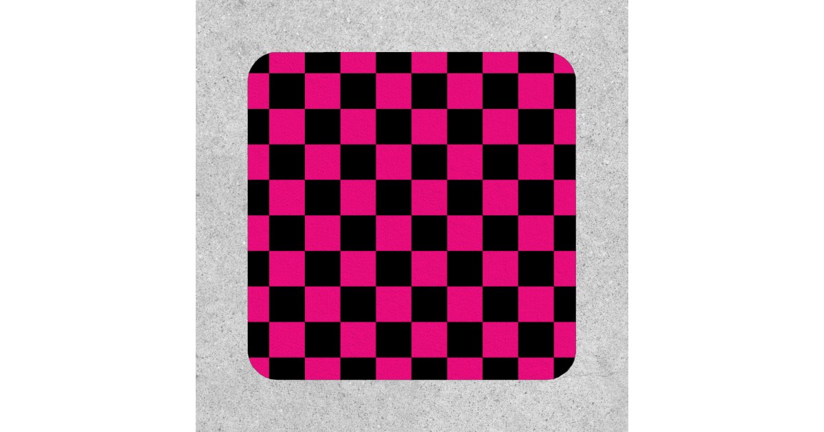Checkered squares hot pink black geometric retro patch | Zazzle
