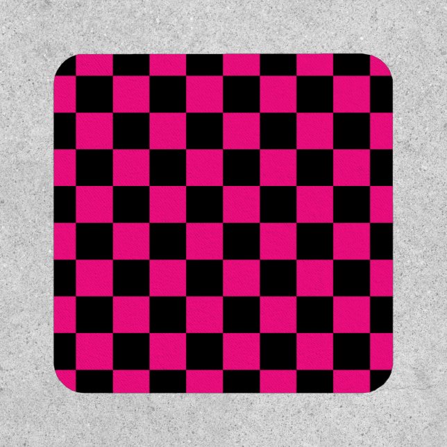 Checkered squares hot pink black geometric retro patch (Front)