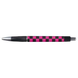 Checkered squares hot pink black geometric retro pen