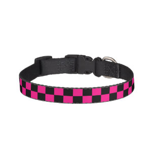 Checkered squares hot pink black geometric retro pet collar