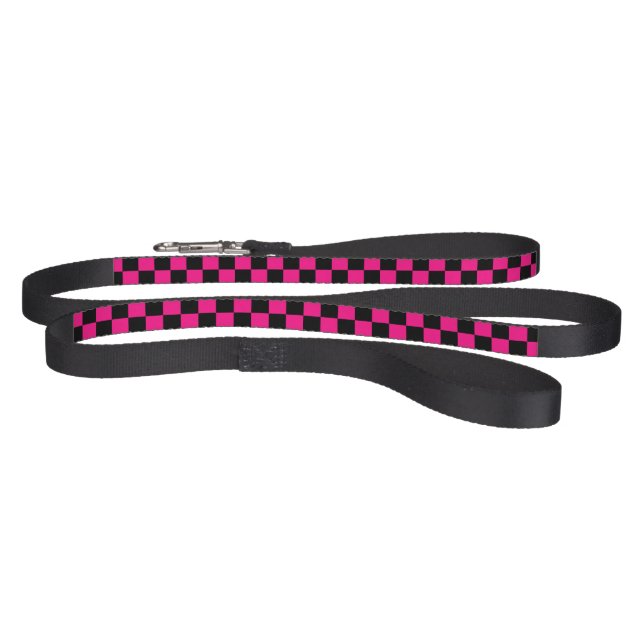 Checkered squares hot pink black geometric retro pet leash (Full)