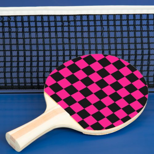 Checkered squares hot pink black geometric retro ping pong paddle