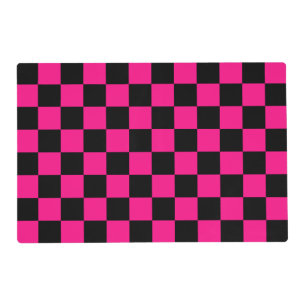 Checkered squares hot pink black geometric retro placemat