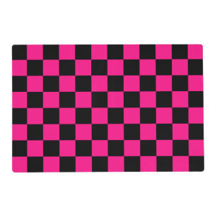 Checkered squares hot pink black geometric retro placemat