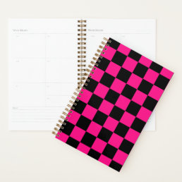 Checkered squares hot pink black geometric retro planner