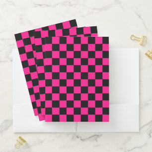 Checkered squares hot pink black geometric retro pocket folder