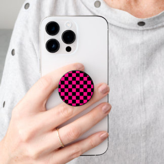 Checkered squares hot pink black geometric retro PopSocket