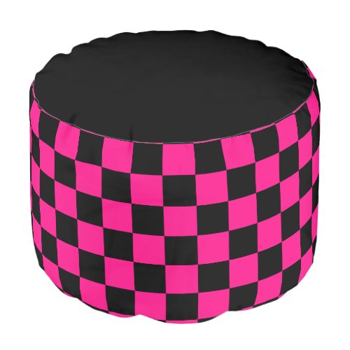 Checkered squares hot pink black geometric retro pouf