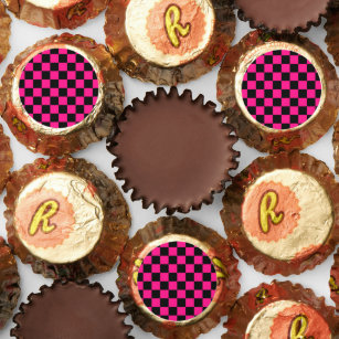 Checkered squares hot pink black geometric retro reese's peanut butter cups