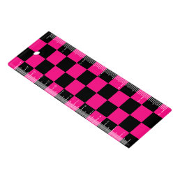 Checkered squares hot pink black geometric retro ruler