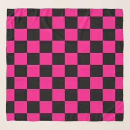 Checkered squares hot pink black geometric retro scarf