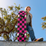 Checkered squares hot pink black geometric retro skateboard<br><div class="desc">Checkered squares hot pink black geometric retro pattern gift for her. Cool retro checkered geometric square pattern. Vintage tile black and hot pink modern checker.</div>