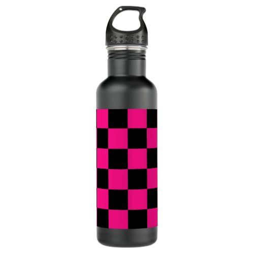 Checkered squares hot pink black geometric retro stainless steel water bottle