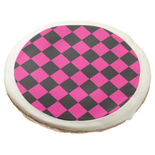 Checkered squares hot pink black geometric retro sugar cookie