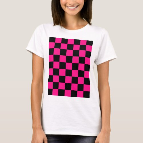 Checkered squares hot pink black geometric retro T_Shirt