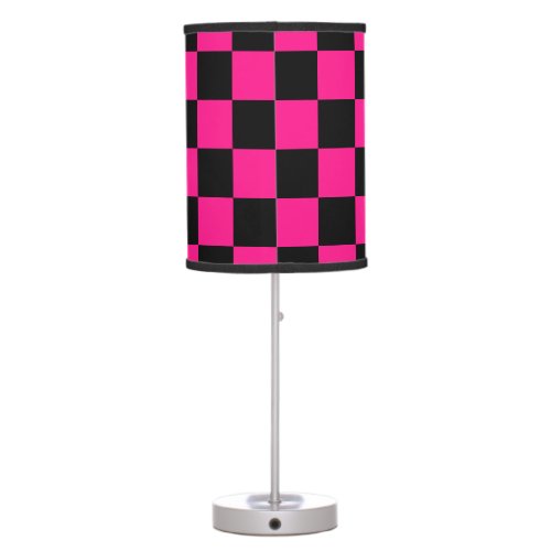 Checkered squares hot pink black geometric retro table lamp